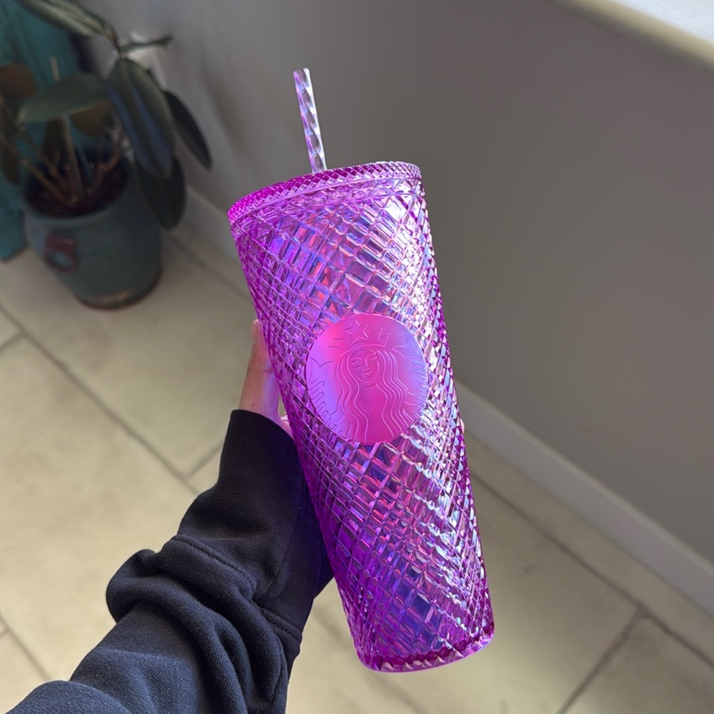 Starbucks Purple Taffy Jeweled cold cup tumbler, 24oz with matching lid & straw
